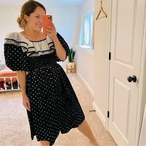 Vintage Black White Polka Dot Mini Dress XS